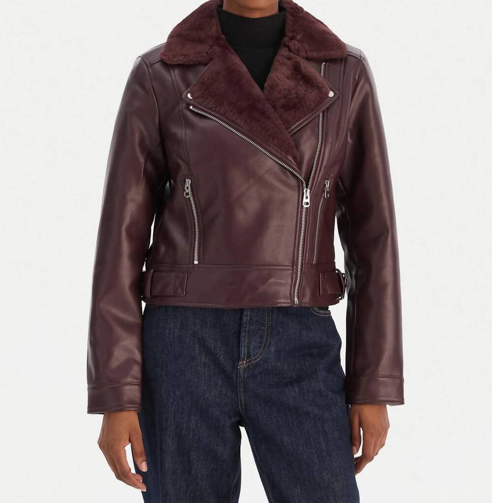 NEW VERO MODA crush season moto jacket in wine